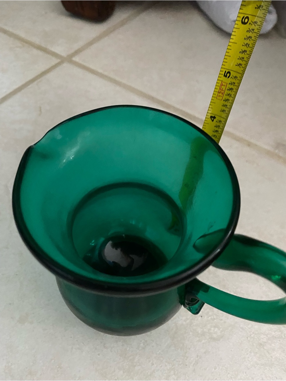 Vintage Hand Blown Green Glass Cream Pitcher - Picture 6 of 6